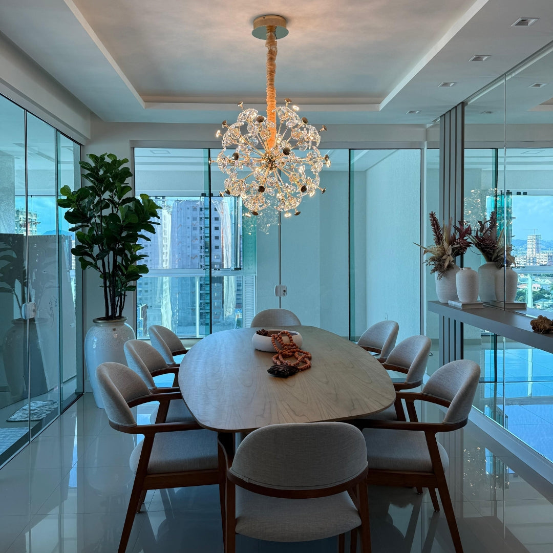 Pendente Ø72cm Metal e Cristal Dourado e Transparente