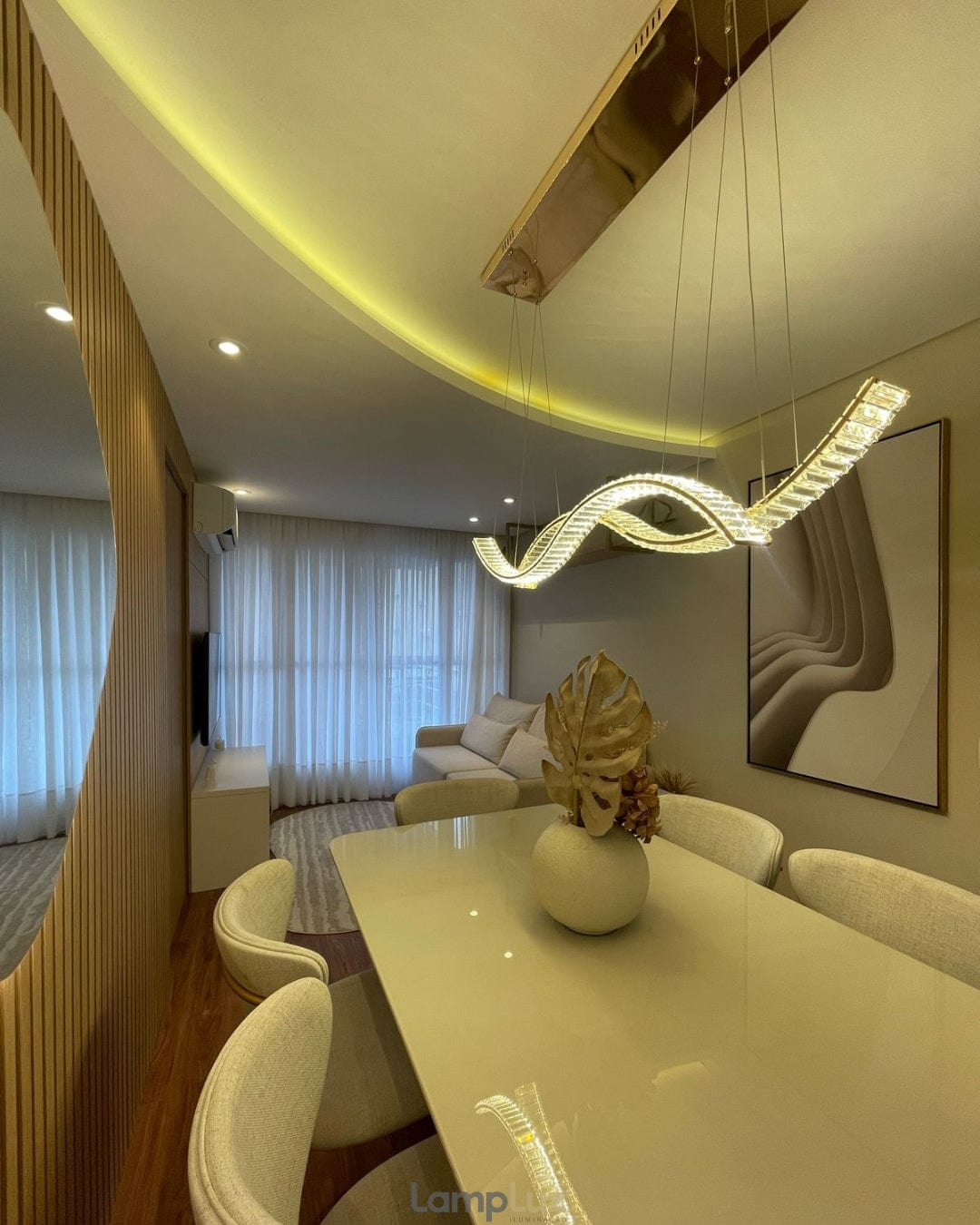 Pendente LED 50W Bivolt 3000K 120cm Metal e Cristal Dourado e Transparente