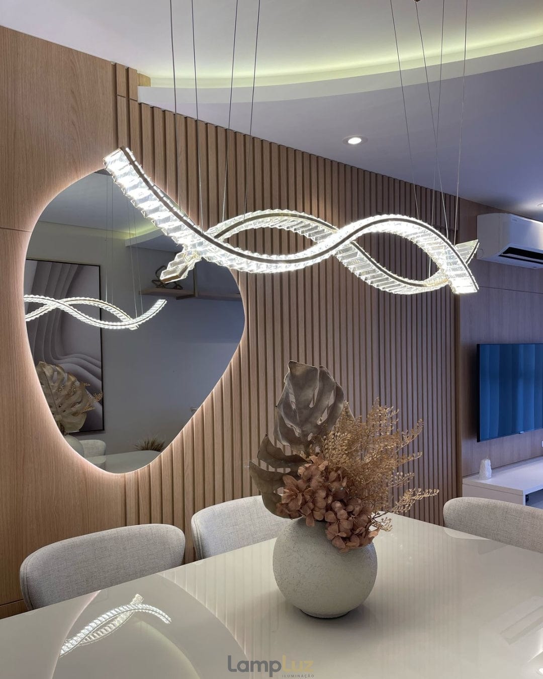 Pendente LED 50W Bivolt 3000K 120cm Metal e Cristal Dourado e Transparente