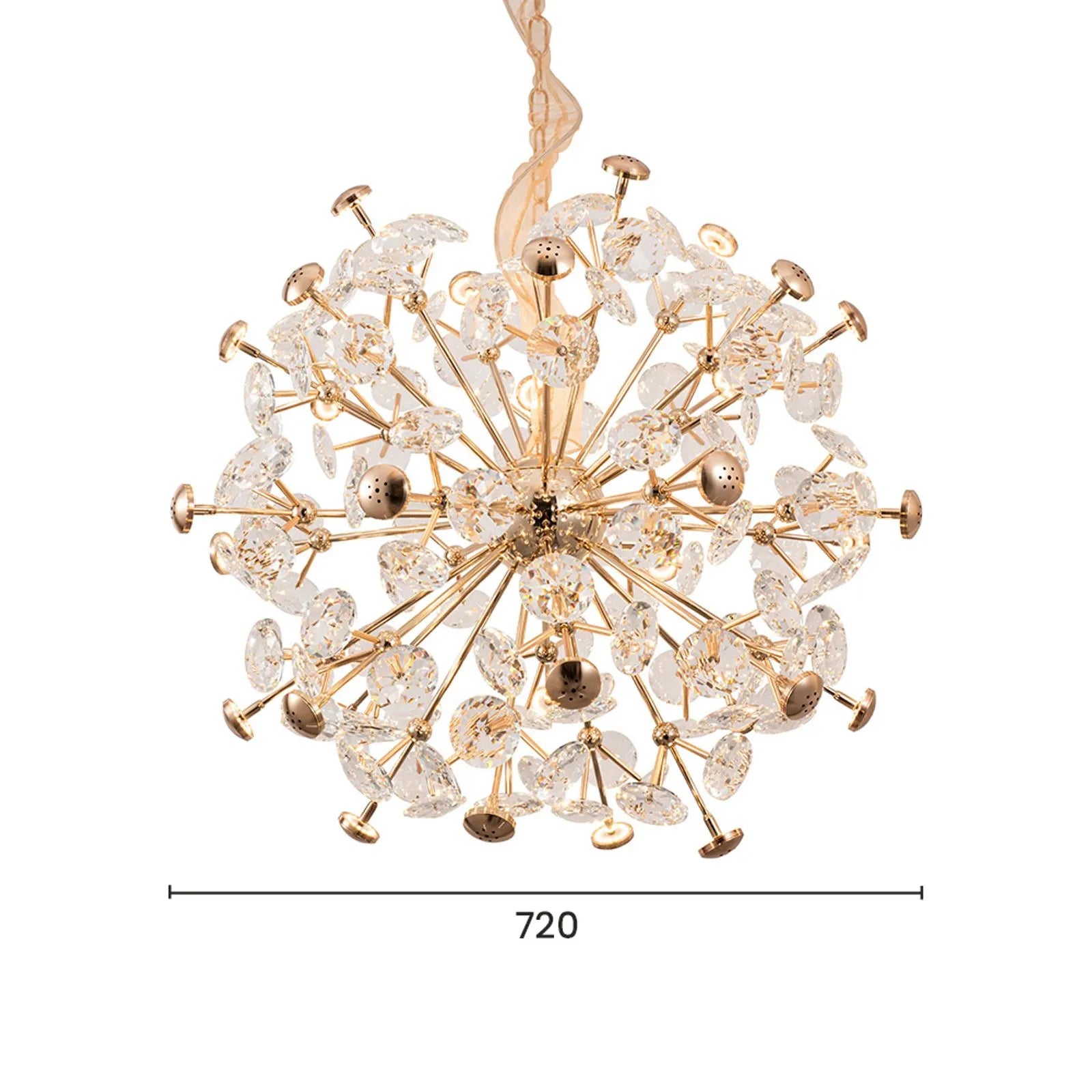 Pendente Ø72cm Metal e Cristal Dourado e Transparente