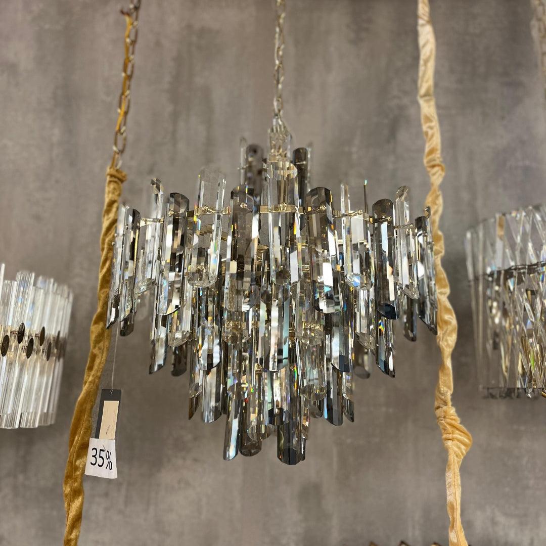 Lustre Tolousse Dourado com Cristal Fumê e Transparente