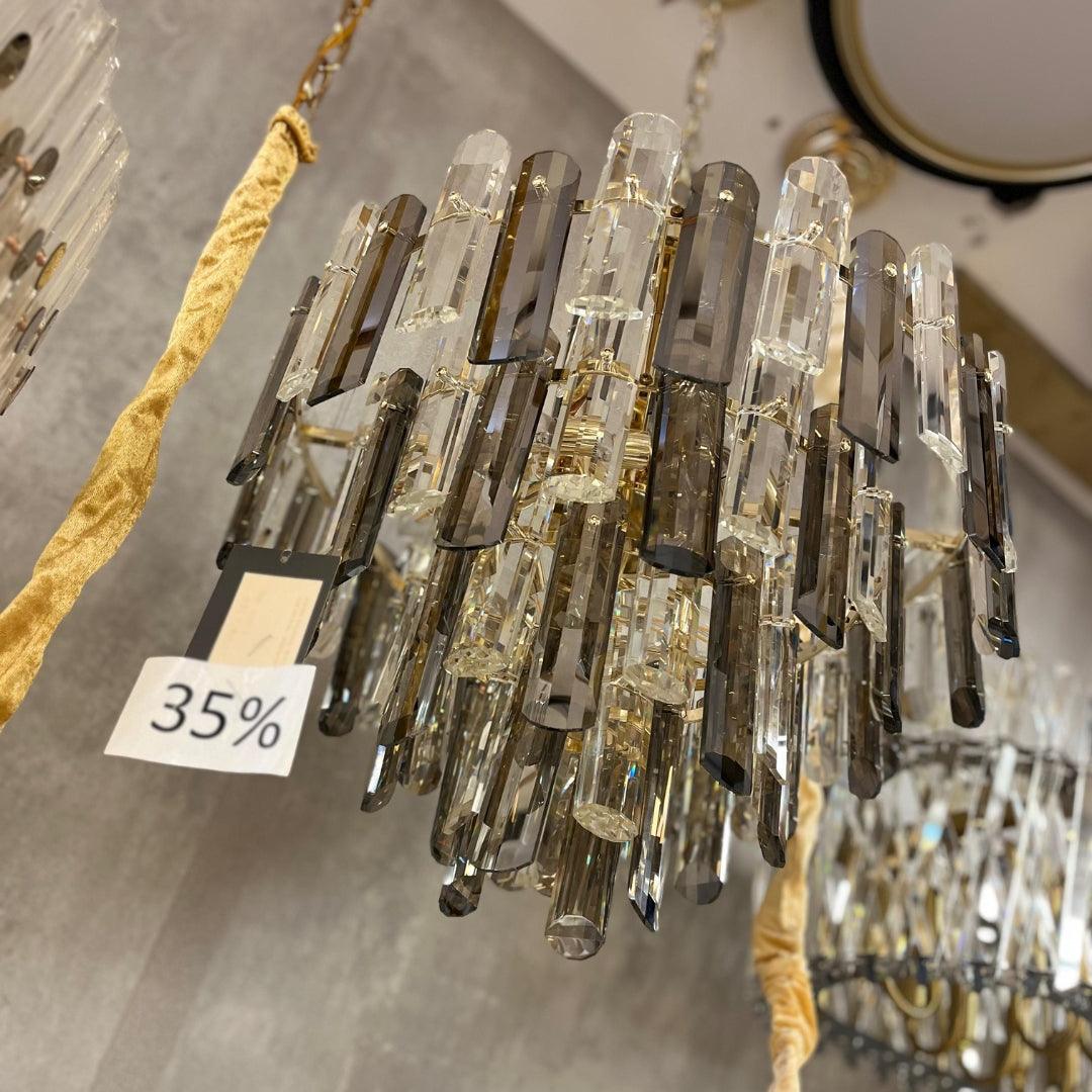 Lustre Tolousse Dourado com Cristal Fumê e Transparente