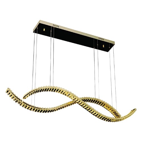 Pendente LED 50W Bivolt 3000K 120cm Metal e Cristal Dourado e Transparente