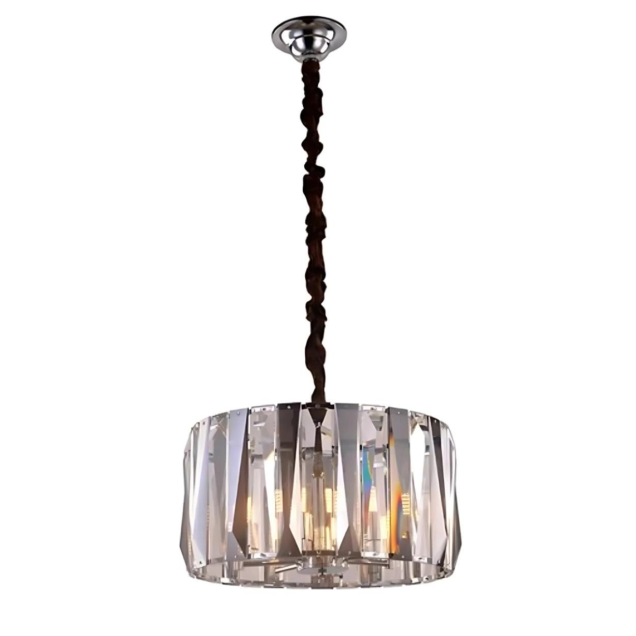 Lustre de Teto Redondo em Cristal e Aço Cromado – 50cm de Diâmetro