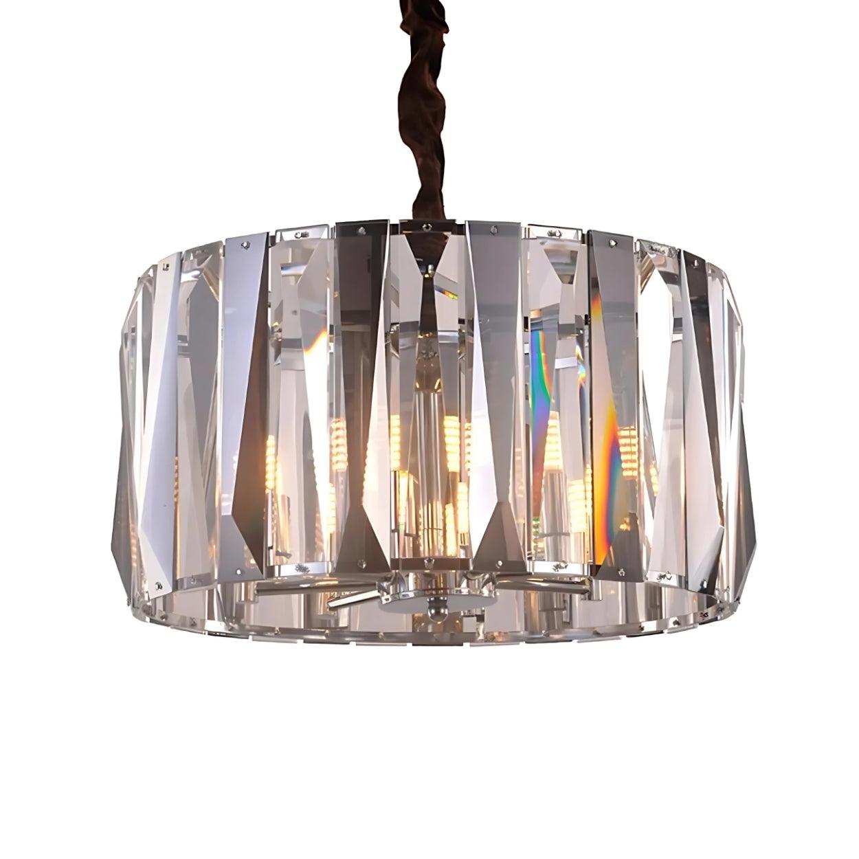 Lustre de Teto Redondo em Cristal e Aço Cromado – 50cm de Diâmetro