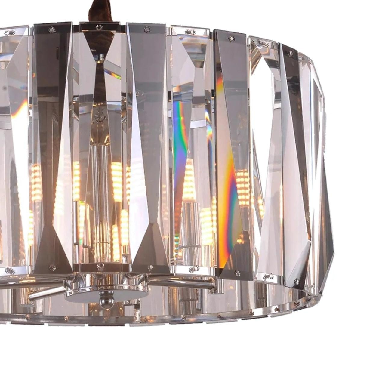 Lustre de Teto Redondo em Cristal e Aço Cromado – 50cm de Diâmetro