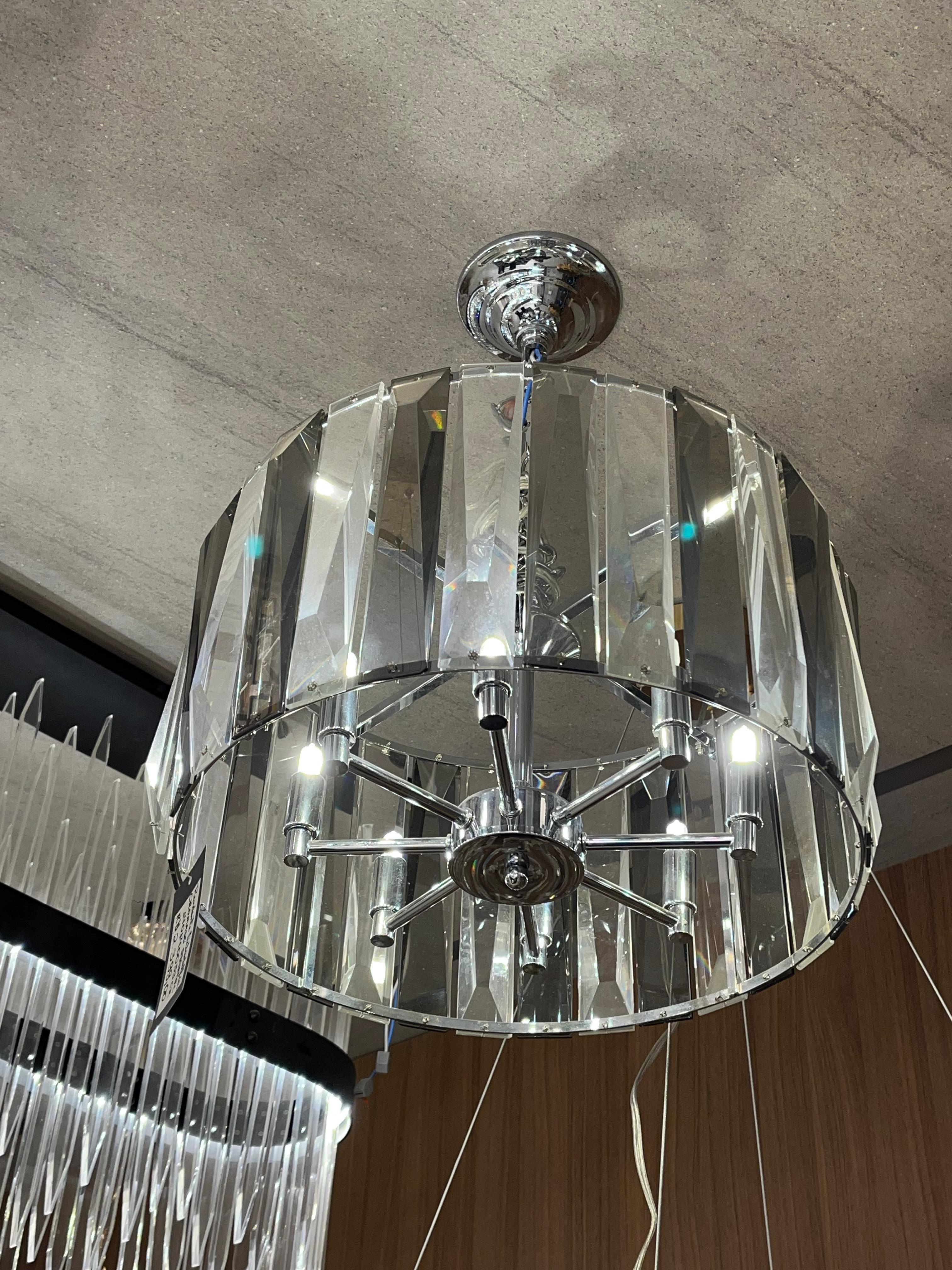 Lustre de Teto Redondo em Cristal e Aço Cromado – 50cm de Diâmetro