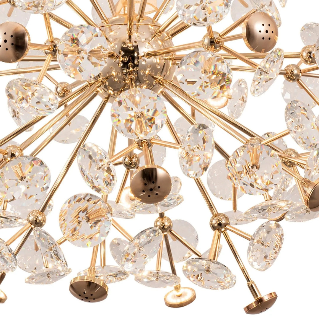 Pendente Ø72cm Metal e Cristal Dourado e Transparente