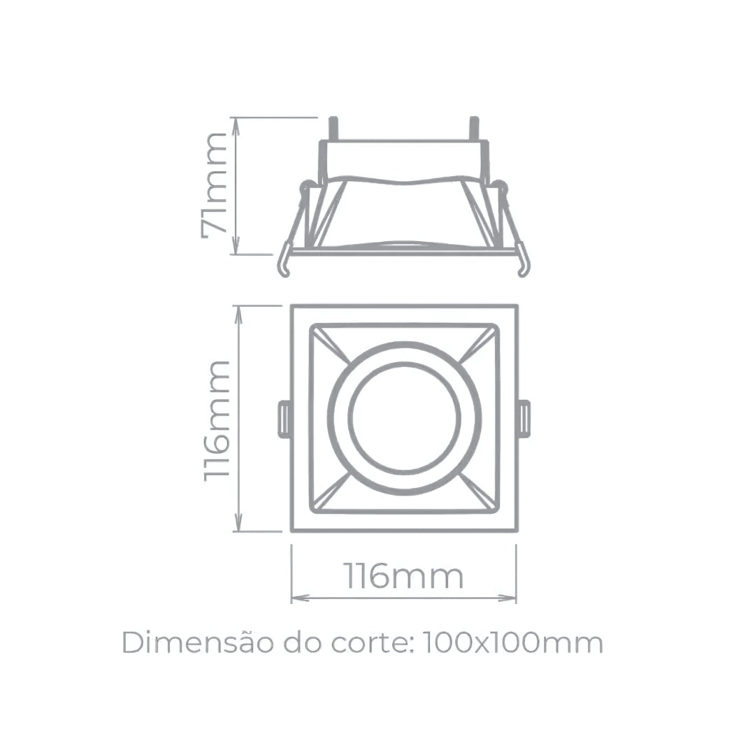 Spot de Embutir Square Recuado Quadrado AR70 Alumínio - STH8930