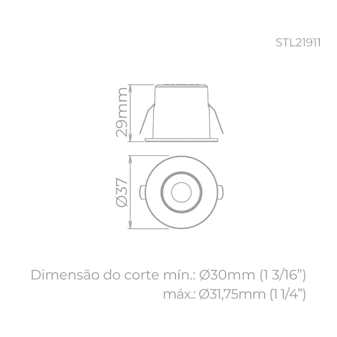 Spot de Embutir LED Móbili Redondo para Movelaria MDF 2700K 1,5W Bivolt – Stella STL21911