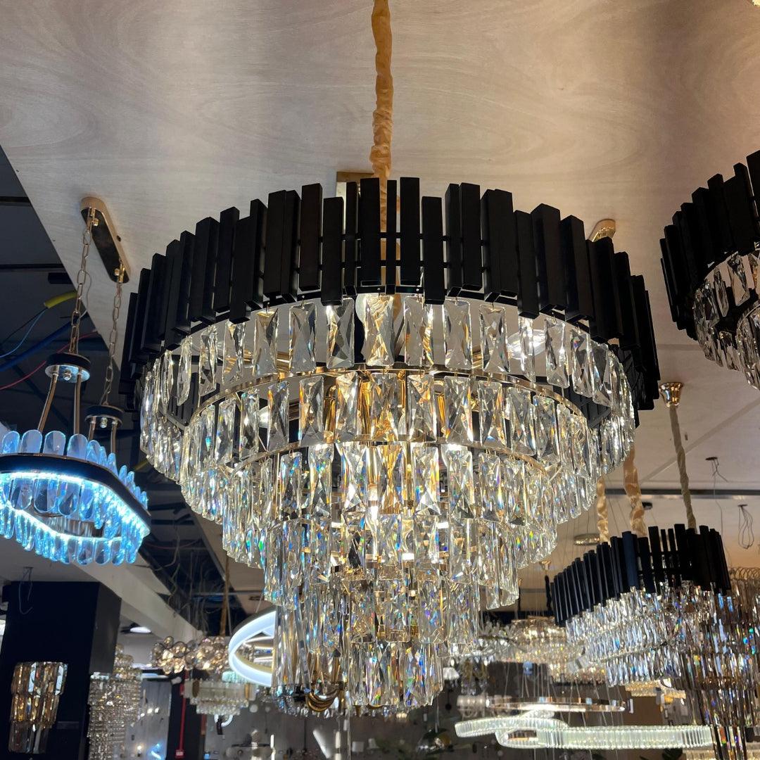 Luminária Pendente de Cristal Royale Preto Ø72x43cm