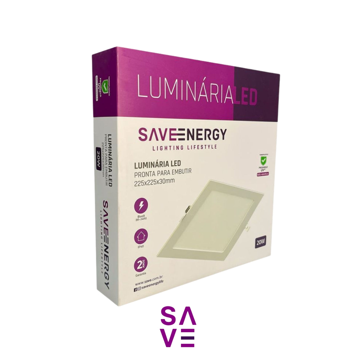 Painel de LED de Embutir 22,5 x 22,5 x 3cm 20w - BIVOLT - Save Energy